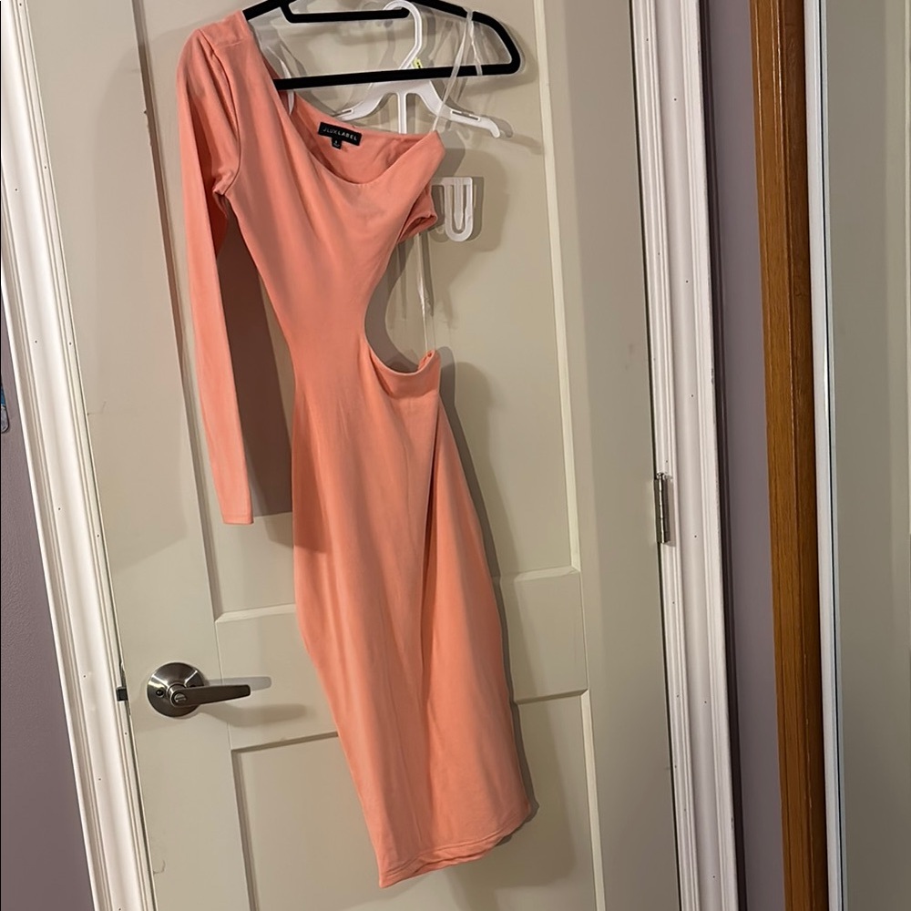 JLuxLabel Peach One-Shoulder cutout Dress